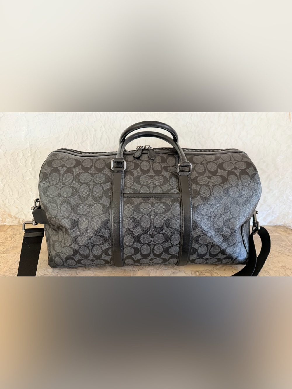 Coach Venturer Men's Signature Canvas Duffel in Charcoal and Black C5305 - Picture 3 of 14